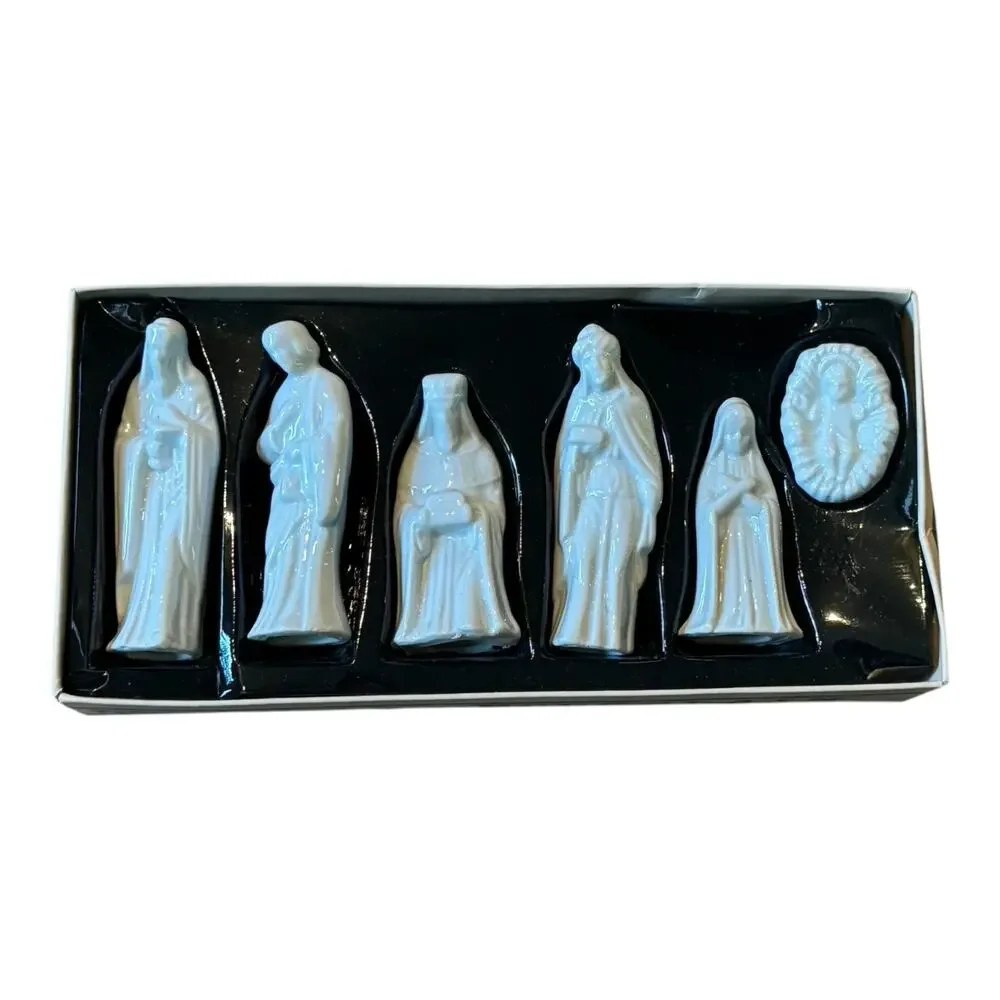 Vintage 1988‎ Porcelain Nativity Set Mini White Ceramic Trim Trends Christmas